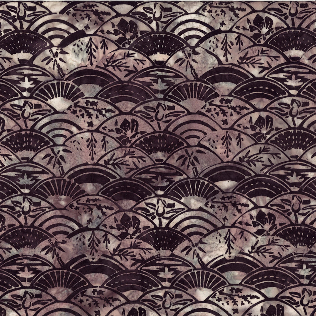 Patterned fabric with fan and floral design in dark colors