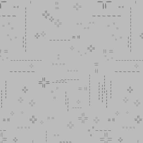 Grey background with a cross scattered design and stitch marks