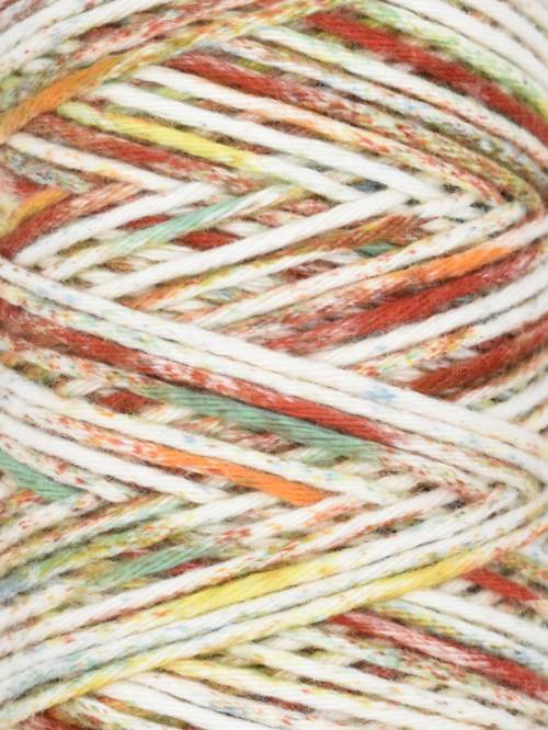 Yarn with shades of red, orange, green, and white