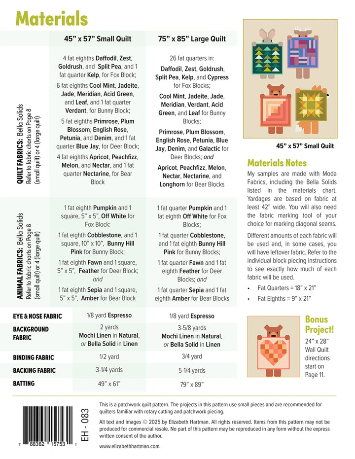 Pattern book for quilt making with fabric requirements and design illustrations.