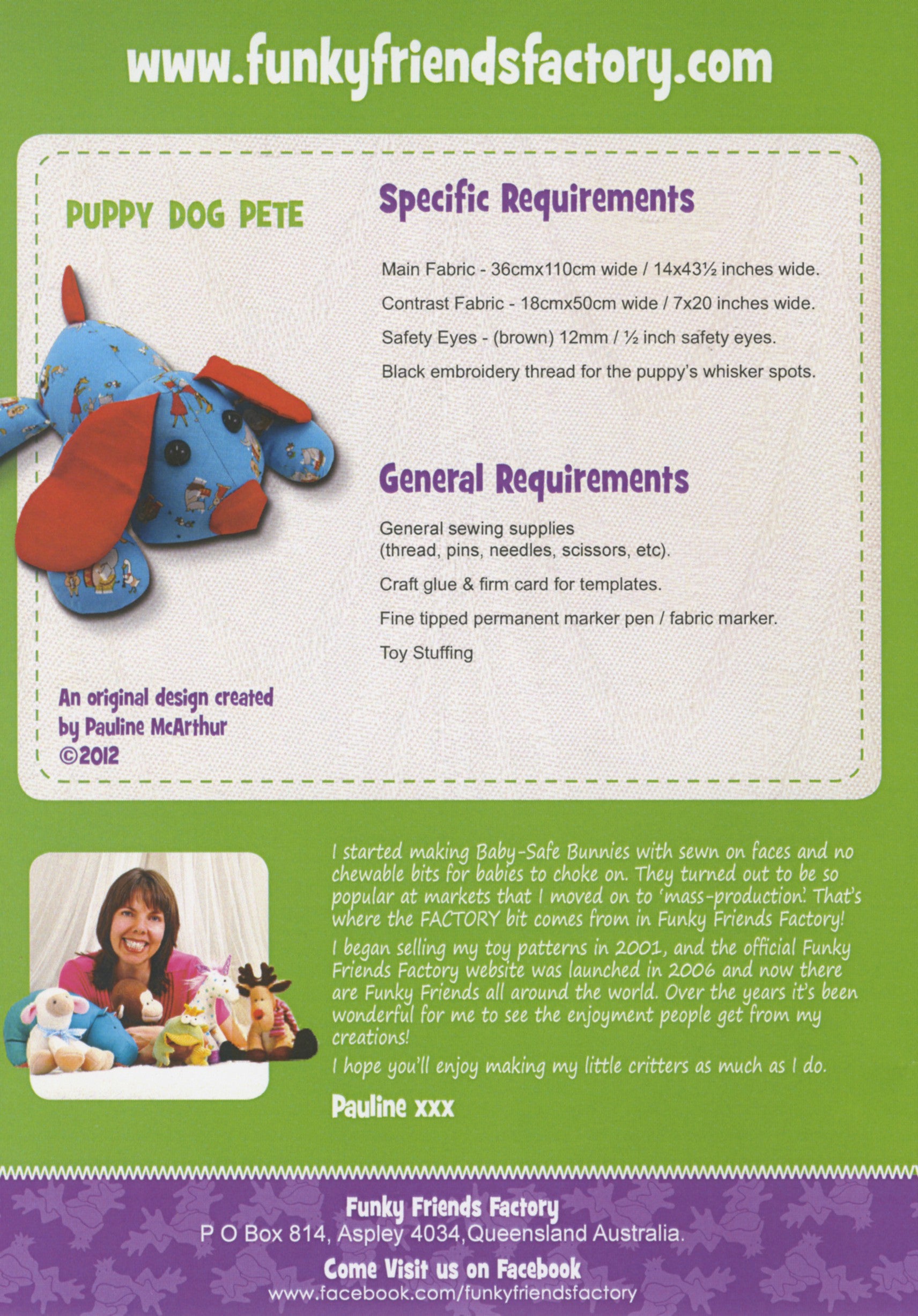 Puppy Dog Pete Soft Toy Sewing Pattern - FF4477 - Funky Friends Factory