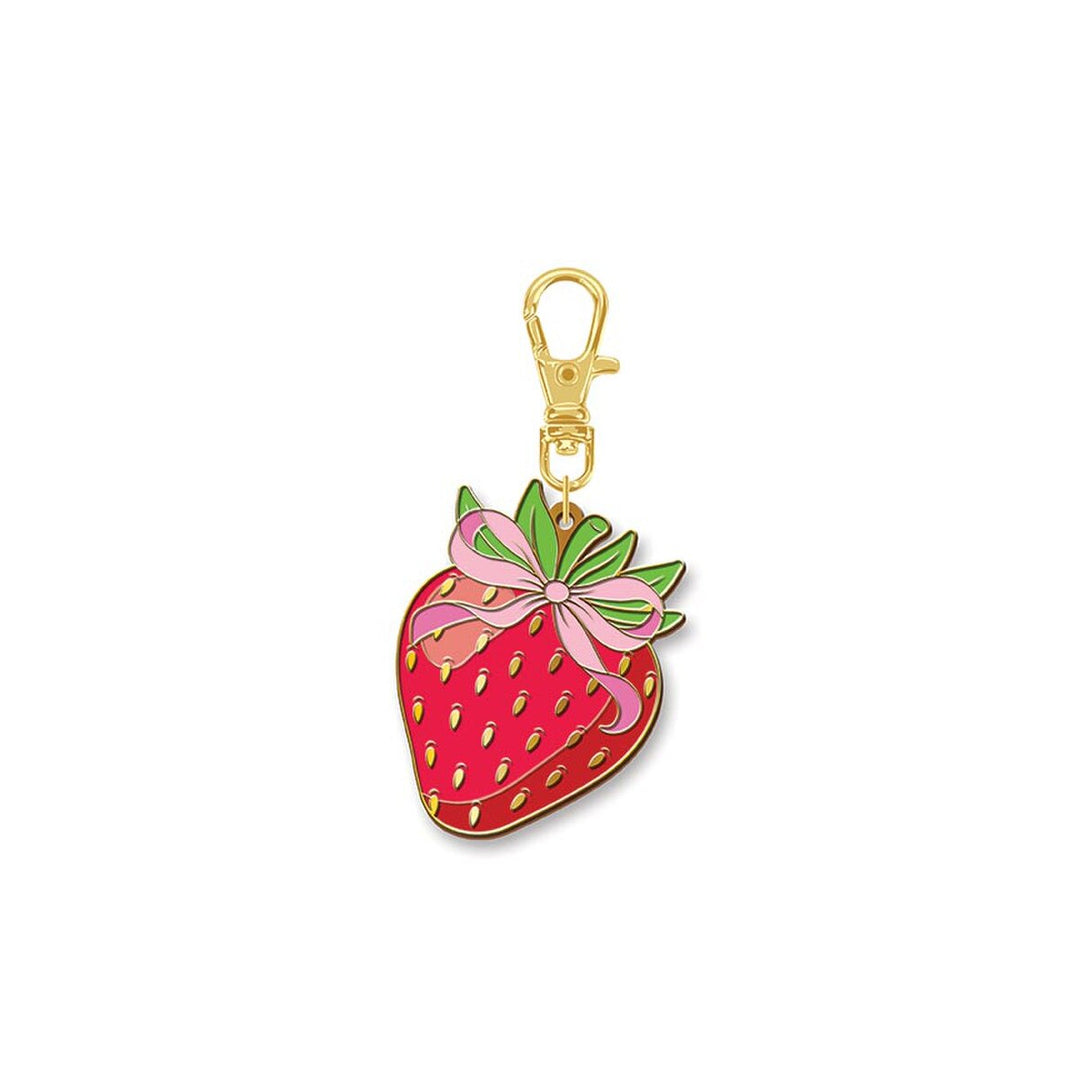 Strawberry keychain with a pink bow