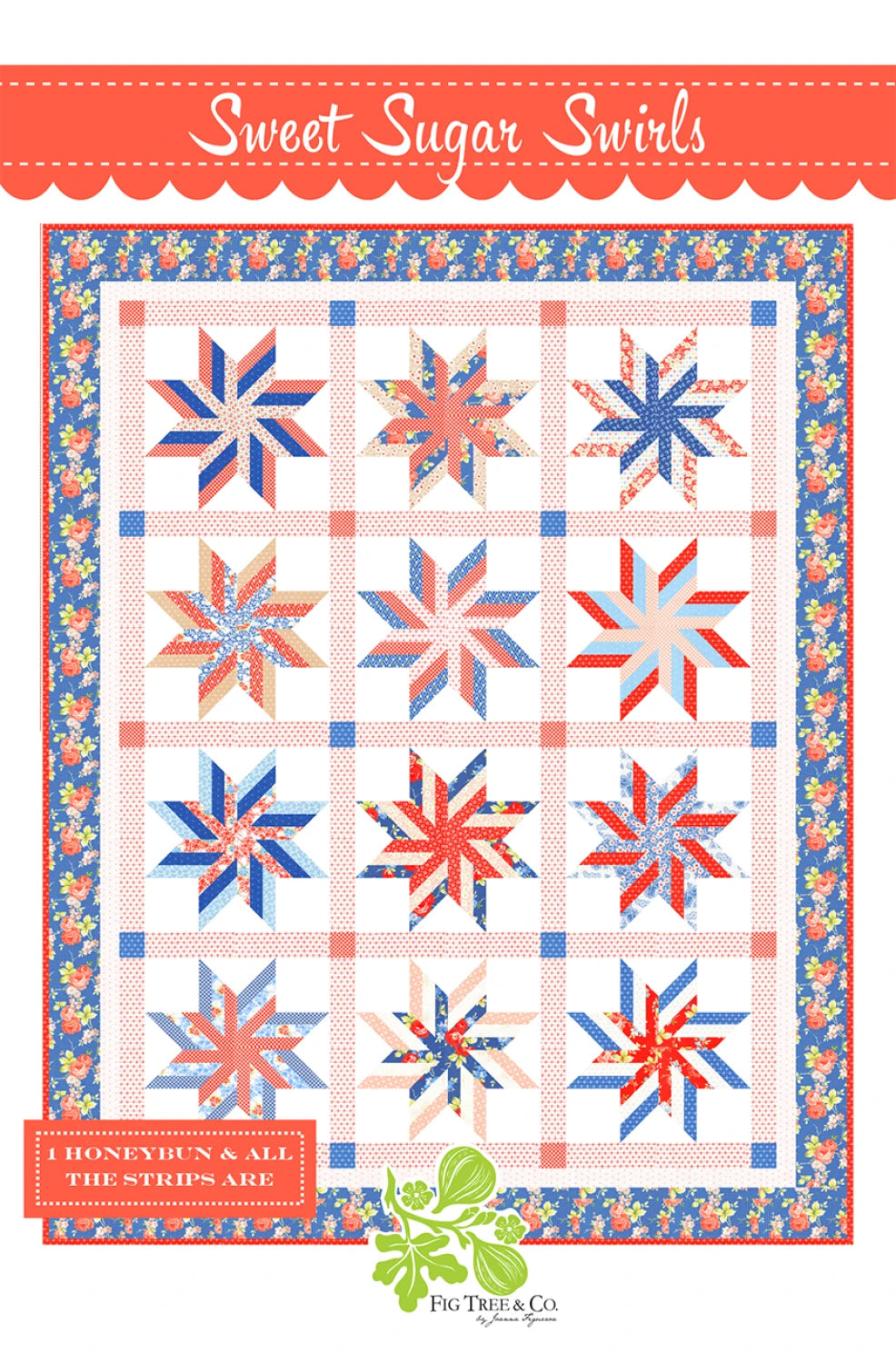Quilt pattern with star designs and colorful border, featuring the brand 'Pic Tree & Co'.