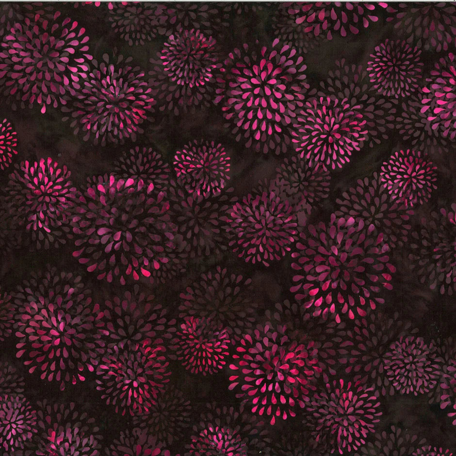 Pattern of pink floral shapes on a dark background