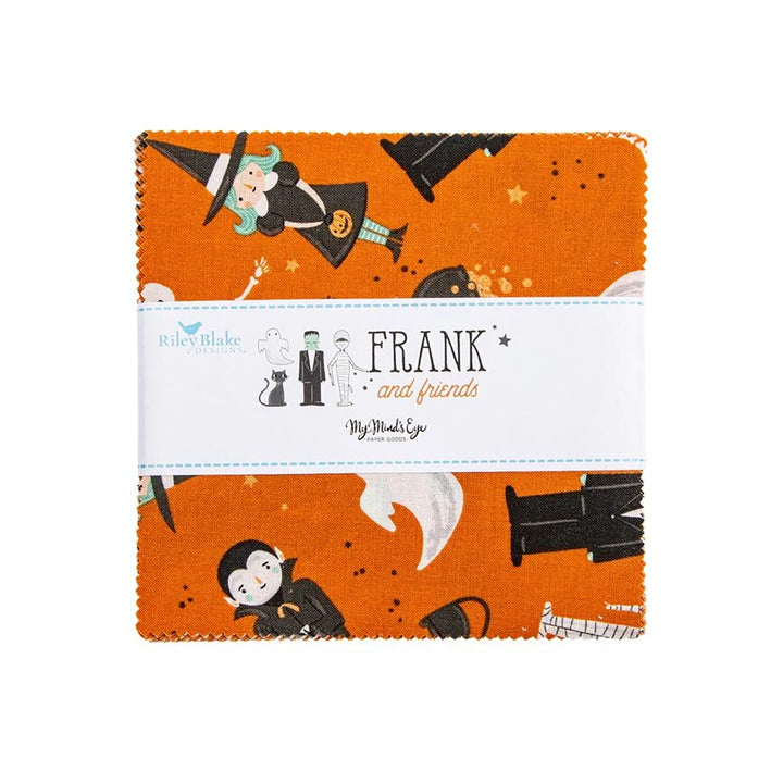 Fabric bundle with Halloween-themed design featuring witches and ghosts on an orange background.
