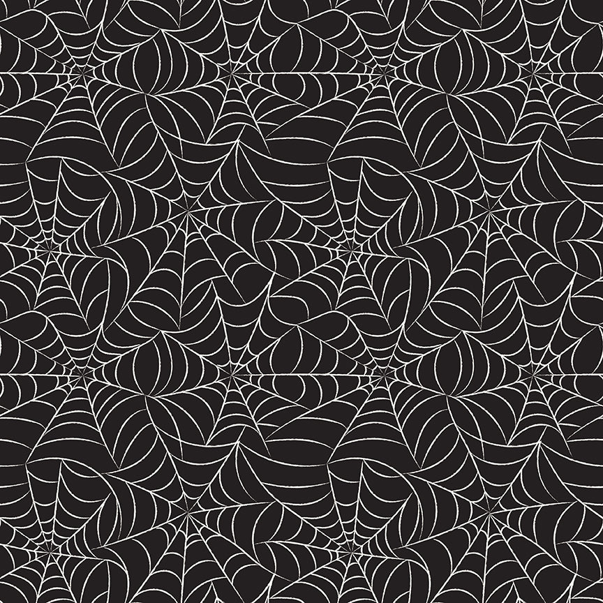 Repeating pattern of a spider web on a black background