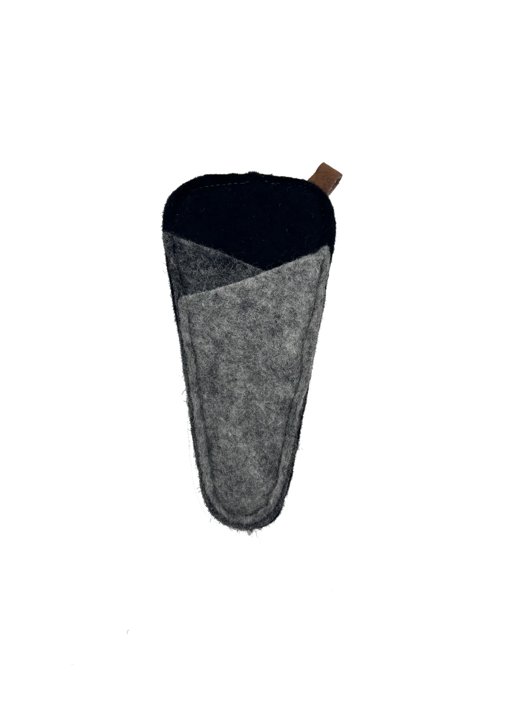 A black and grey felt scissors sleeve 