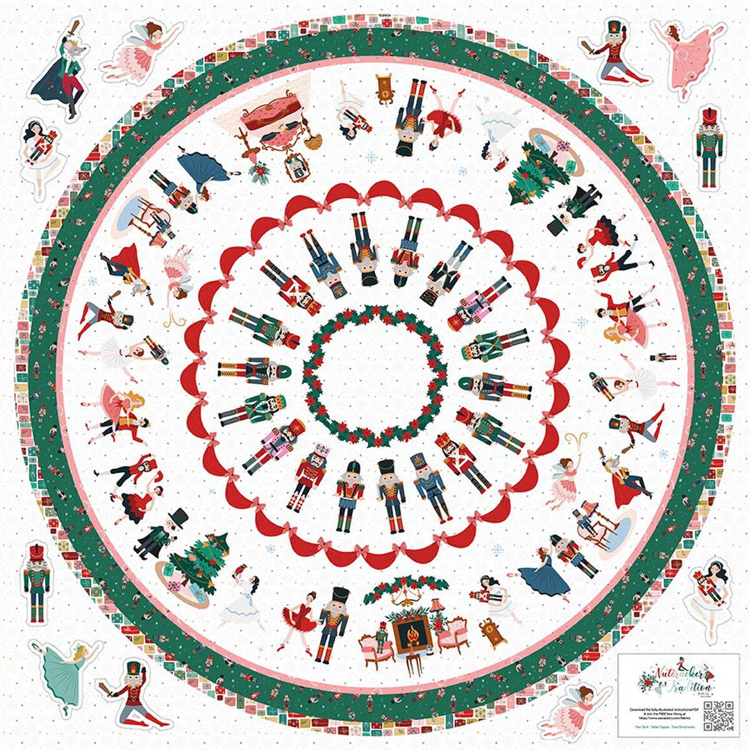 Circular design with Nutcracker characters and elements on a white background
