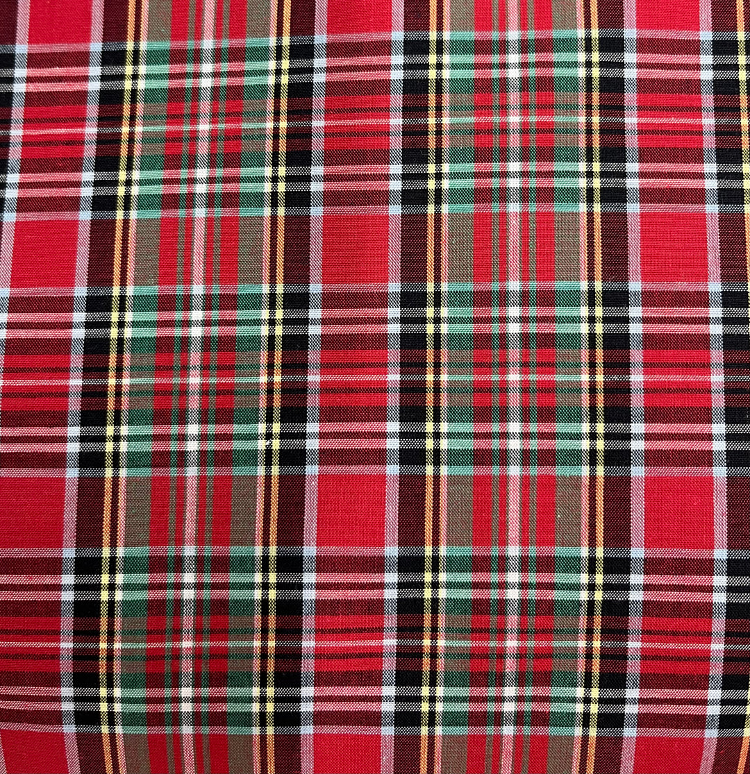 Close-up of red and green plaid fabric