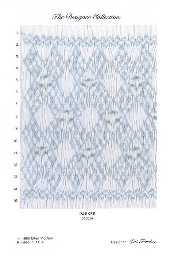 Textile pattern design smocked in blue on a white background