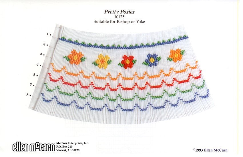 Geometric Smocking plate with posies, 7 rows of smocking