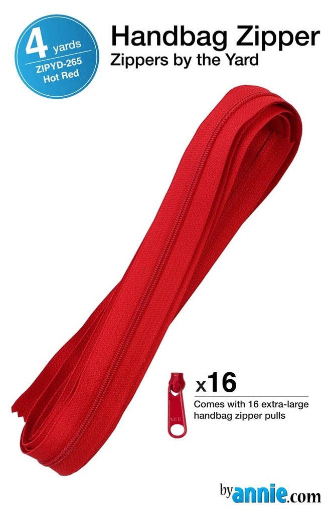 Zipper - 4 yds of 16mm #4.5 Chain & 16 Ex-L Pulls Hot Red - ZIPYD-265