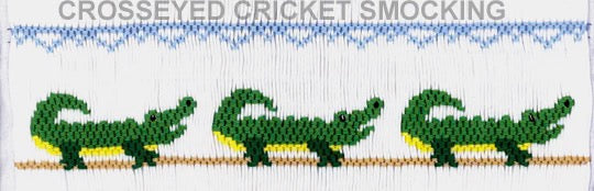 Smocking plate with alligators. 6 rows on a yoke.