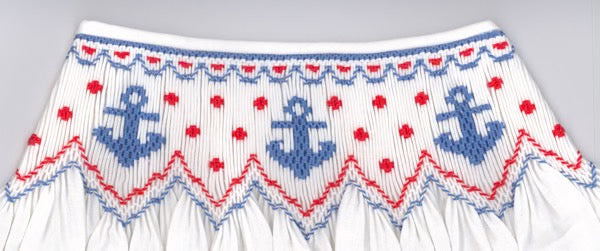 Smocking plate with anchors and dots. 8 1/2 rows of smocking on a bisho