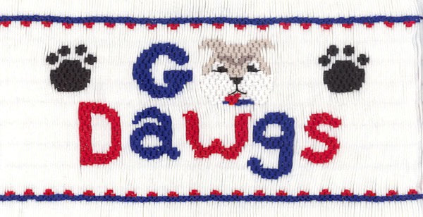 Text 'G Dawgs' with paw prints and a dog illustration on a white background