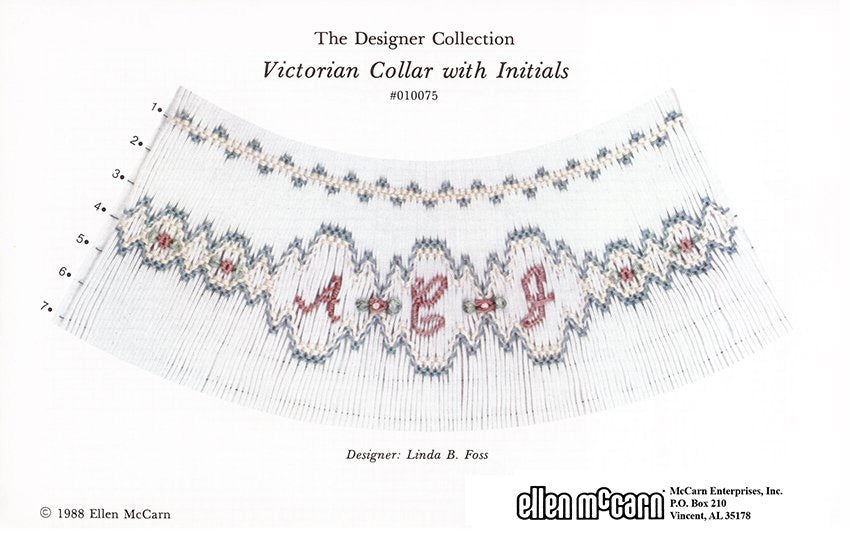 Design pattern for a Victorian collar with initials on a white background