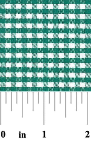 Kelly green 1/8" gingham fabric with ruler at bottom for scale