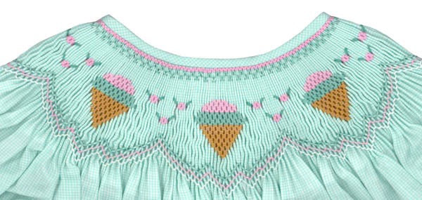 Smocking plate with ice cream cones. 8 rows of smocking on a bishop.