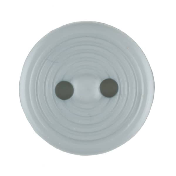 Round gray button with two holes on a white background
