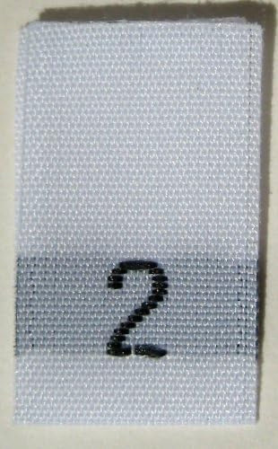 White woven label with a black number '2' on a beige background