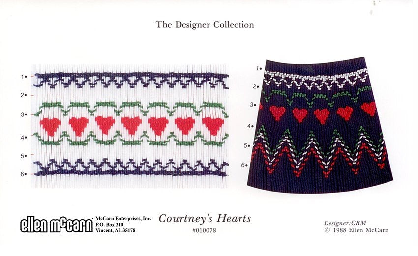 Geometric smocking design for a bishop or yoke with hearts.