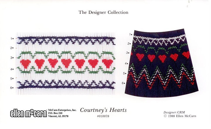 Geometric smocking design for a bishop or yoke with hearts.