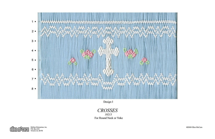 Embroidery design pattern with cross and flowers on a blue background