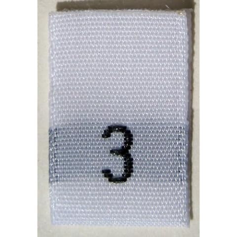 White woven label with a black number '3' on a white background