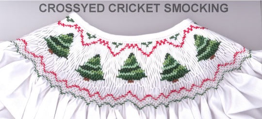 Smocking plate with festive Christmas trees for a bishop. 8 rows of smocking on a bishop.