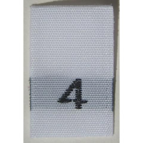 White woven label with a black number '4' on a white background