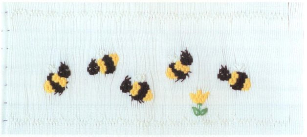 Smocking design for  bees and flowers on a white background