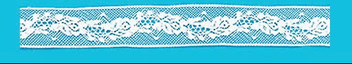 White lace trim on a blue background.