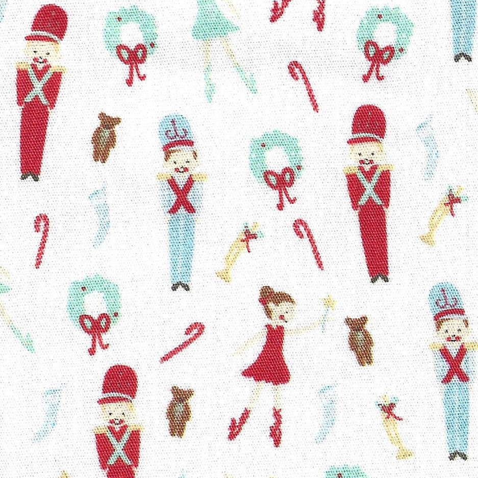 Pattern of Christmas-themed characters and objects on a white background
