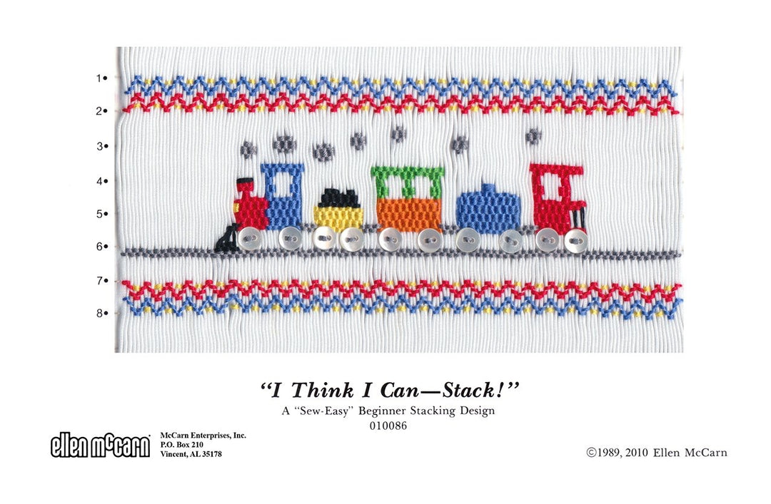 Smocking plate with train with button wheels. 8 rows of smocking