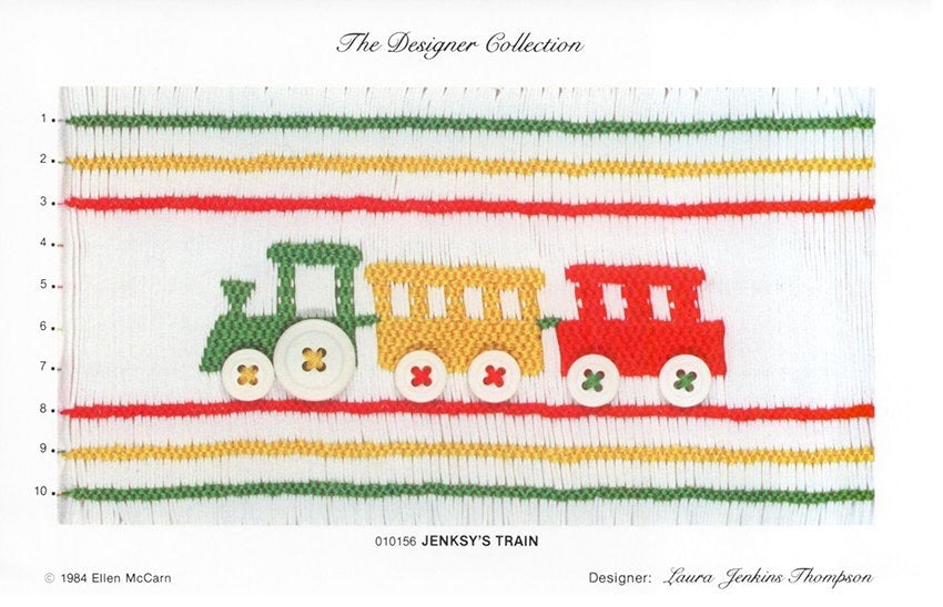 Smocking plate with train with button wheels. 10 rows of smocking