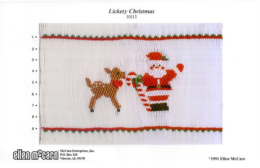 Smocking plate with Santa and a reindeer. 8 rows of smocking
