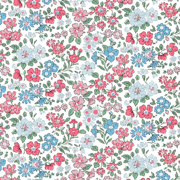 Refreshing floral print in shades of pink and blue.