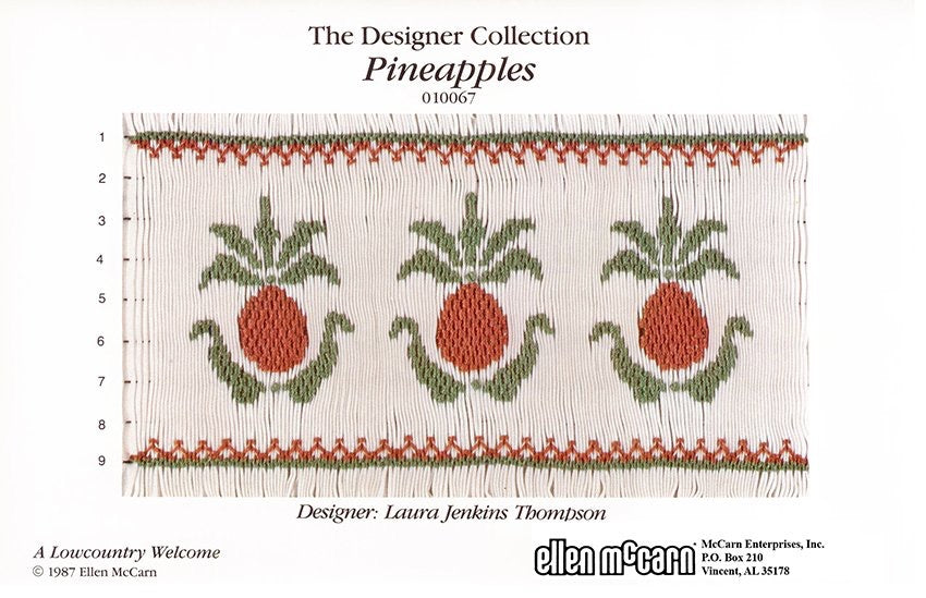 Smocking plate with three pineapples. 9 rows of smocking