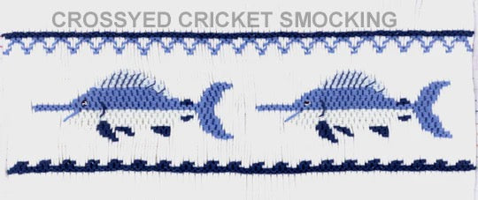 Smocking plate with swordfish, designed for a yoke. 7 rows of smocking on a yoke.