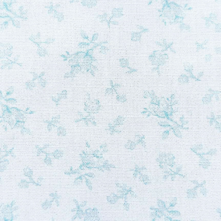 soft blue floral print on a white background