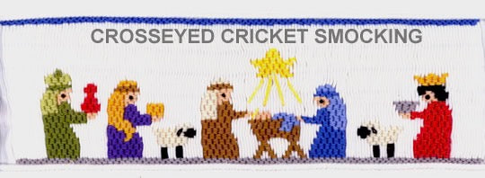 Smocking plate with the three kings/wise men, Mary, Joseph, baby Jesus, sheep and a star. 