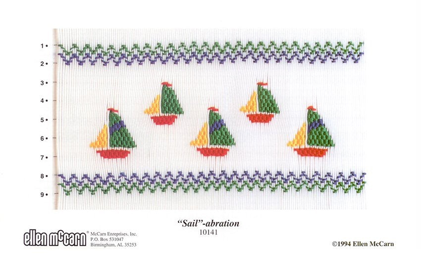 Smocking design with sailboat design on a white background