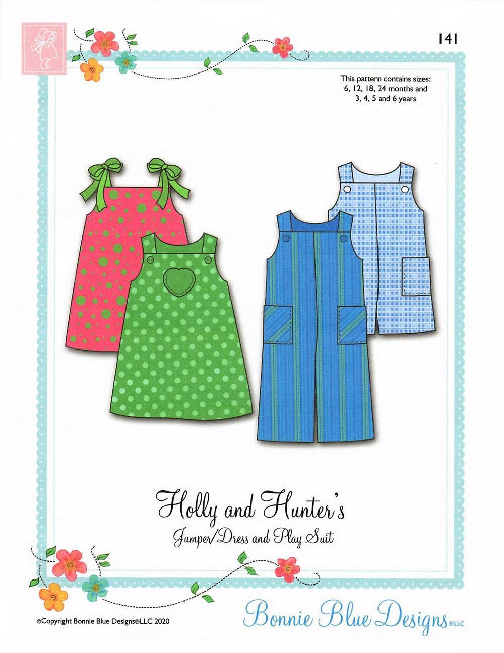 Pattern for children's jumpers and dresses with colorful design elements on a white background.