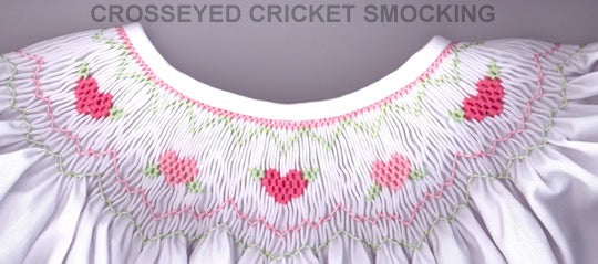 Smocking plate with sweet heart shapes with leaves, designed for a bishop. 6 rows of smocking on a bishop.