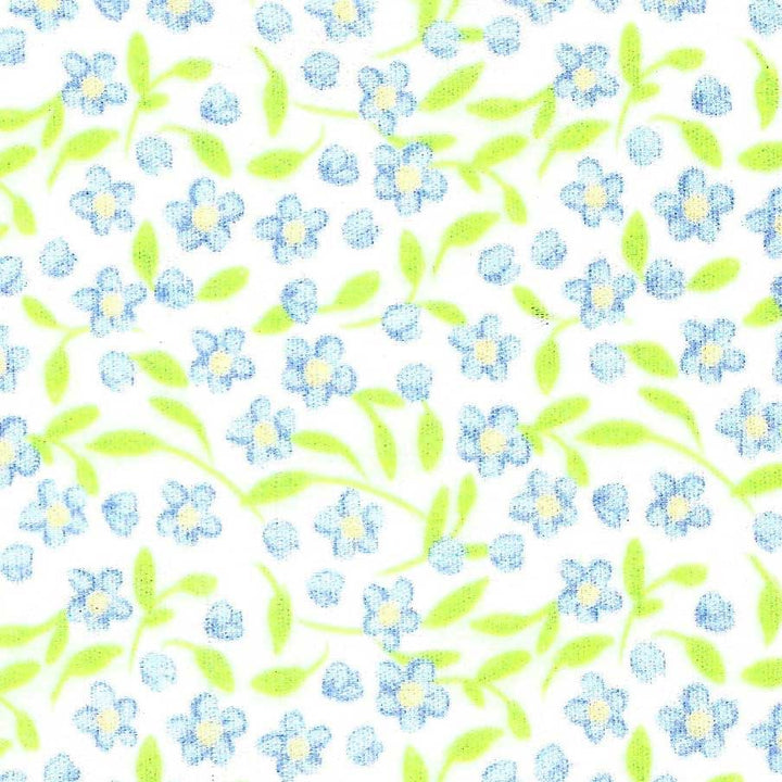 blue flowers and lime green floral fabric on a white background