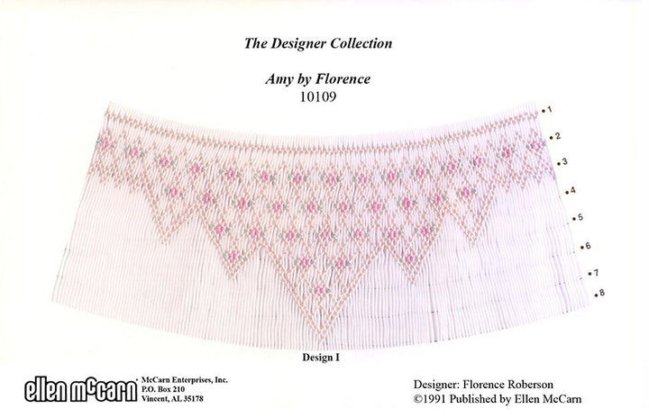 8 rows of smocking in ecru pink and green on a bishop.