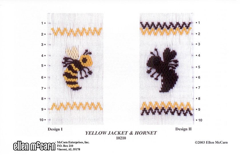 Smocking plate for a yellow jacket and a hornet, 10 rows of smocking.