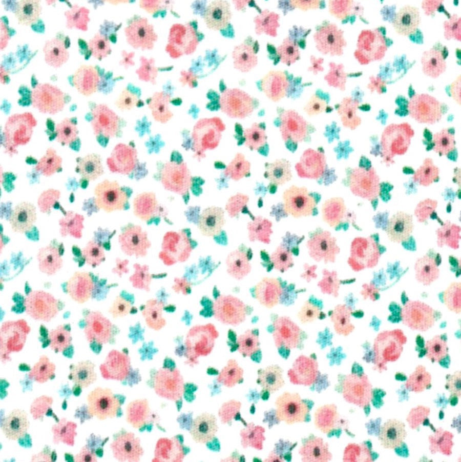 Fabric swatch with a pink floral pattern