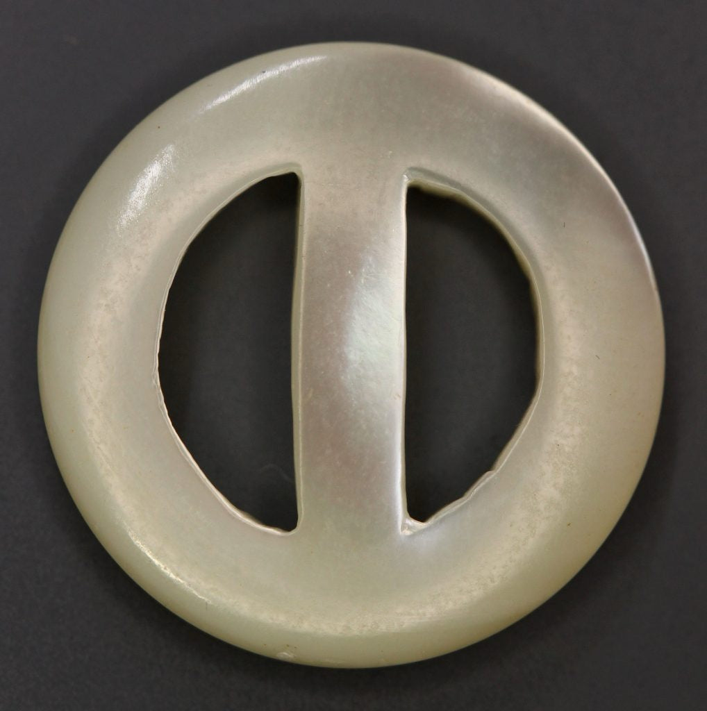 Round, pearl buckle on a dark background