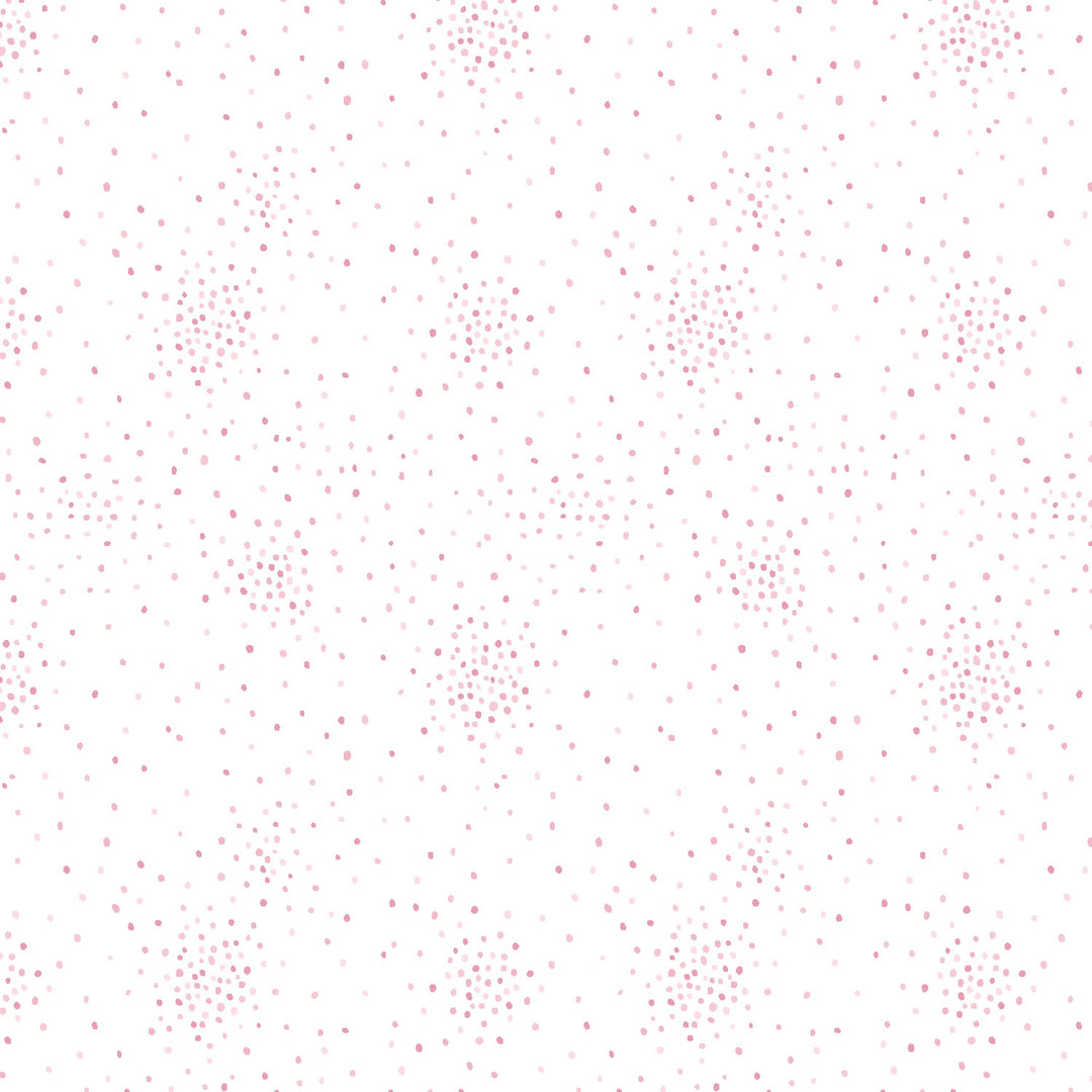 White background with pink confetti dots